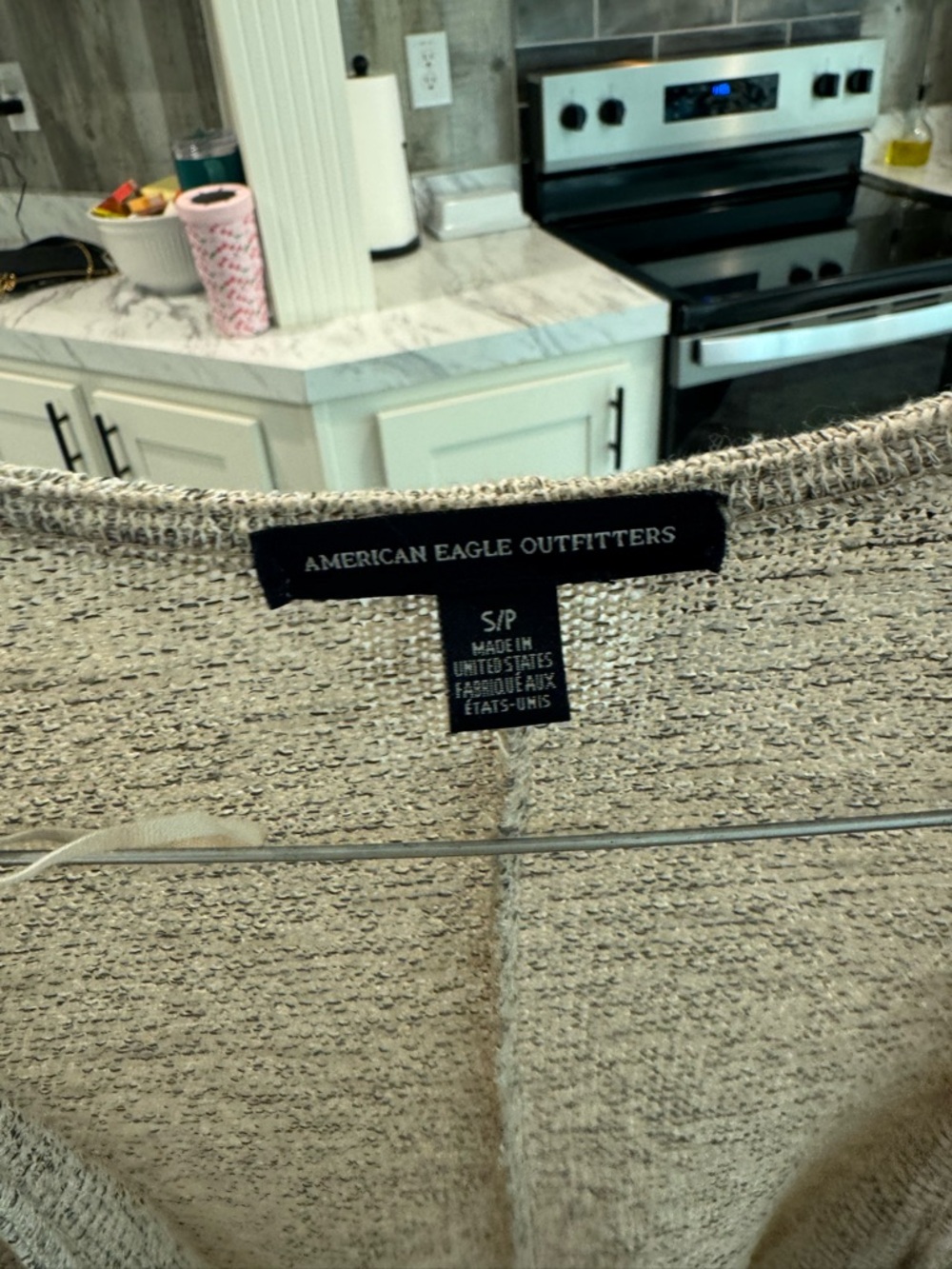 American Eagle Outfitters Heathered Taupe Open-Front Cardigan - Picture 2 of 2